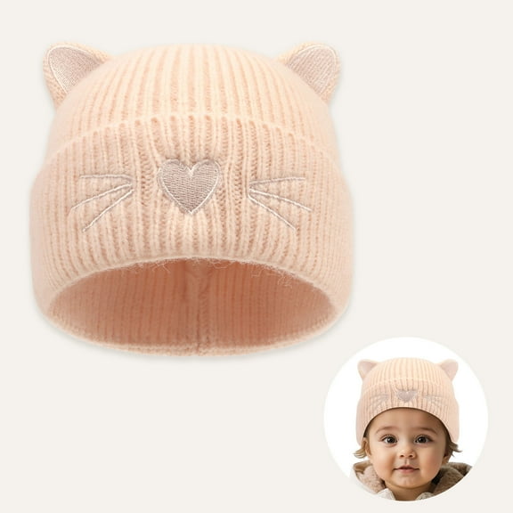 Huowey Kids Girls Winter Warm Knit Hat Cute Embroidery Cartoon Cat Thivk Thermal Solid Color Beanie Hood Earflap Scarf Cute Knit Caps,Pink,6-36 Months