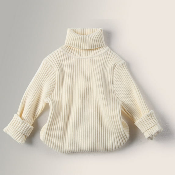 Huowey Kids Knit Sweater Turtleneck Solid Color Long Sleeve Neutral Fashion Shirt For Boy Girl Winter Furry Warm Casual Basic Bottom Tops Dailywear,Beige,4-5 Years