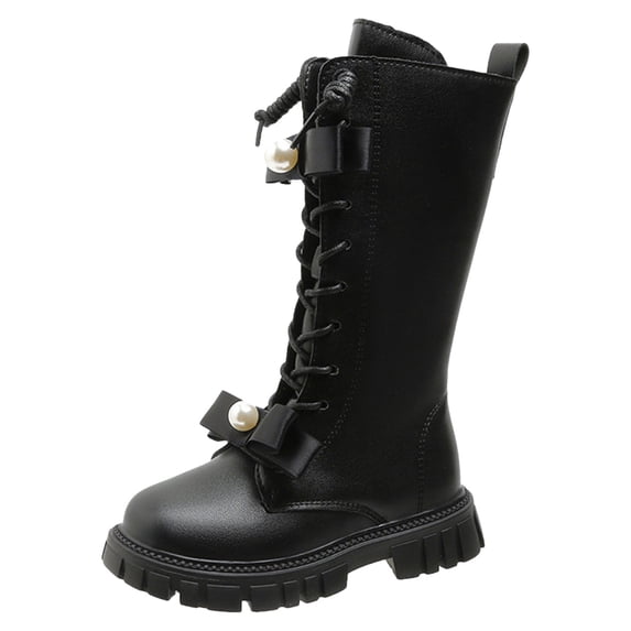 Huowey Kids New Winter Style Velvet Children Style Boots Children High Leather Boots Trendy Shoes, 4-4.5 Years