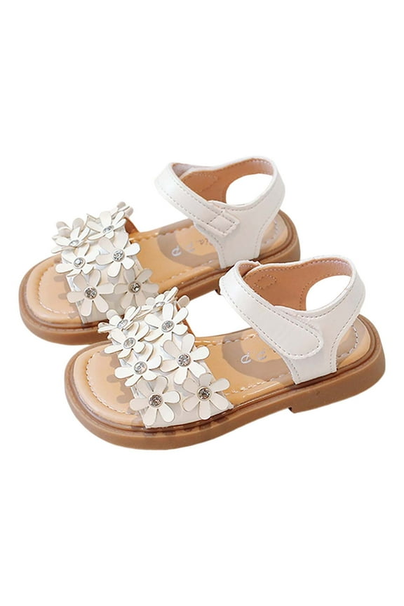 Kids Sandals Open Toe Princess Flat Sandals Comfortable Adjustable Hook And Loop Strap Casual Summer Outdoor Play Shoes Soft Sole Sneakers,Beige,2.5-3 Years