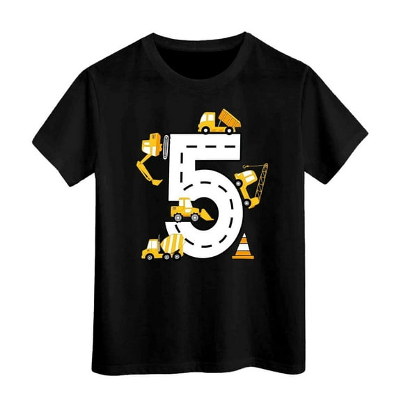 Huowey Kids Shirt 5Th Birthday Short Sleeve Excavator Graphic Shirt Boy Third Outfit Toddler Gift Baby Tshirt Party Shirts Tee Shirts Tops,Black,3-4 Years