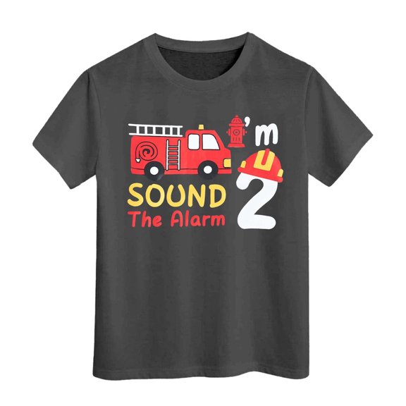 Huowey Kids Shirt Casual Solid Color Short Sleeve Excavator Graphic T Shirt Suitable For Play And Everyday Wear Tee Tops,Grey,3-4 Years