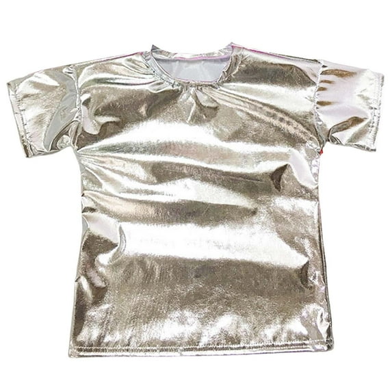 Huowey Kids Shirt Shiny Sequins Shirts Sleeveless Round Neck Crop Top Performance Party Glitter T-Shirt Comfort Fit Fashion Streetwear Cute Tops,Silver,4-5 Years