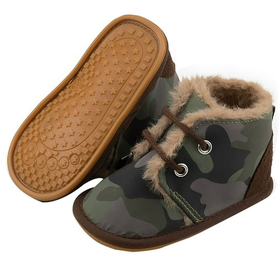 Huowey Kids Shoes Winter Walking Warm Sneakers For Baby Fuzzy Lined Lace Up Slip On Rubber Sole Soft Comfortable Leisure Shoes,Army Green,0-6M