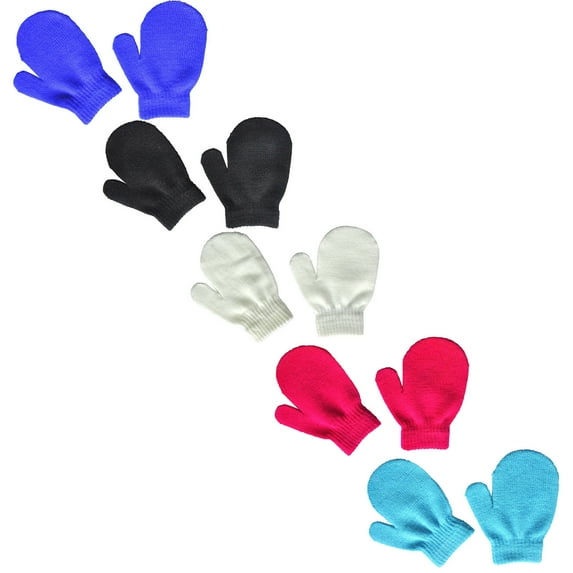 Huowey Kids Snow Gloves5 Pairs Knit Gloves Solid Color Cute Warm Mittens Breathable Comfortable Soft Thermal Mittens Mixed-Color Packaging Child Kids Outdoor,I,One Size
