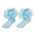 thumbnail image 1 of Huowey Kids Socks Cotton Lace Socks Solid Color Ruffle Frilly Comfortable Princess Style Dress Socks,Blue,4-6 Years, 1 of 2