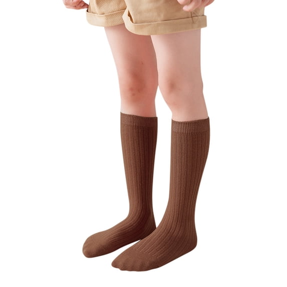 Huowey Kids Socks Knee High Socks Solid Color Casual Cotton School Unifor Seamless Lovely Dressy Long Comfy Breathable Soft Footwear,Coffee,One Size