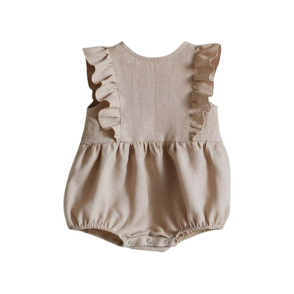 Huowey Kids Toddler Baby Rompers Summer Ruffle Sleeveless Crew Neck Toddler Cute Baby Jumpsuit Soft Cotton Linen Jumpsuit Fashionable Dailywear, 12-18 Months