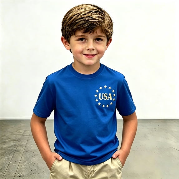 Huowey Kids Toddler Boys Graphic Tees Crewneck Short Sleeve Tshirts Vintage American Flag Crewneck 1776-2026 Stars Striped Celebrate America'S 250Th Anniversary Youth Basic Tops,Blue,12-13 Years