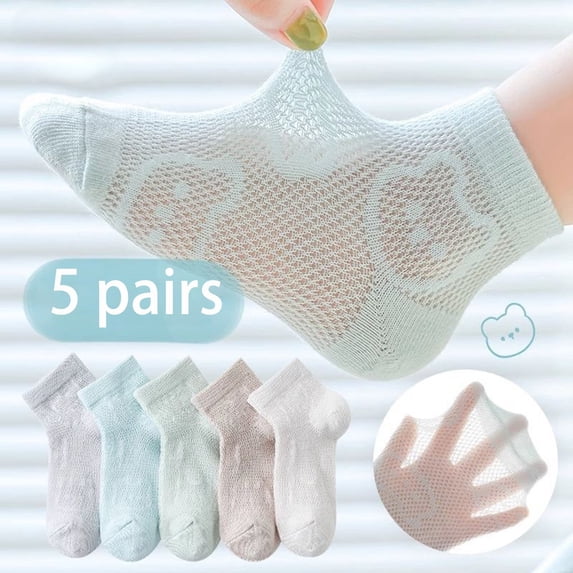 Huowey Kids Toddler Girls Ankle Socks 5 Pairs Solid Color Mesh Ruffles Cute Animal Pattern Lightweight Soft Frilly Princess Dress Crew Socks Seamless Casual Stocking Dailywear,Sky Blue,6-8 Years