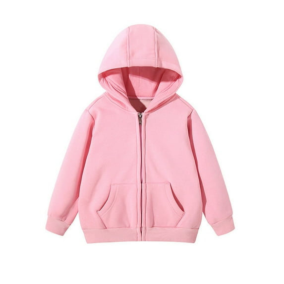 Huowey Kids Toddler Girls Sweatshirt Casual Full Zip Up Hooded Jacket Long Sleeve Solid Color Outerwear Cozy Winter Coat With Pocket Soft Warm Hoodies Outwear,Pink,8-9Years