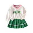 thumbnail image 1 of Huowey Kids Toddler Sweatshirt Outfits 2 Piece Set Fashion V Neck Long Sleeve Cute Embroidered Letter Pullover Shirt With Pleated Skirt Casual For Toddler Baby Outfit Suit,Green,9-12 Months, 1 of 9