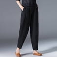 thumbnail image 1 of Huowey Linen Pants Women Wide Leg Solid Color Summer Breathable High Waist Long Drawstring Casual Palazzo Pants Flowy Casual Loose Fit Baggy Trousers Stylish Joggers,Black,XXL, 1 of 4