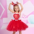 thumbnail image 1 of Huowey Little Big Girls Valentine'S Day Birthday Party Pageant Dress Party Sequin Sleeveless Spaghetti Strap Tutu Dress Stage Party Gown Tiered Tulle Dresses Guest Pageant Outfits,Red1,6-7 Years, 1 of 8