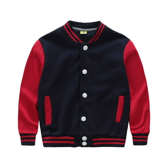 Huowey Little Boy Girl Coat Baseball Varsity Jacket Button Down Long Sleeve Windbreaker Outwear Coat With Pocket Fall Winter Outerwear,Navy,S/120