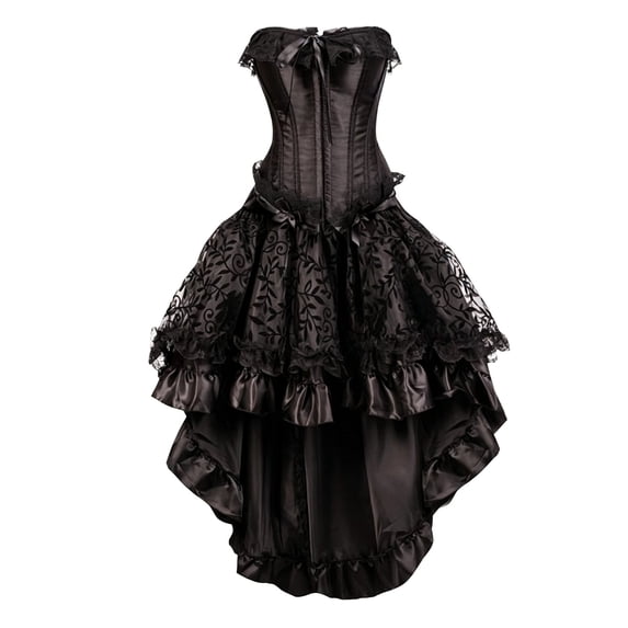 Huowey Gothic Dresses Halloween For Women Plus Size Corset Fancy Cosplay Party Gown Lace Bodice And High-Low Skirt Set Elegant Halloween Dress,Black,XXXXXL