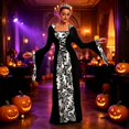thumbnail image 1 of Huowey Vampire Gothic Dresses Halloween For Women Plus Size LaceâUp Waist Fancy Cosplay Party Gown Floral Graphic Square Neck Long Sleeve Elegant Halloween Dress,White,XXXXL, 1 of 3