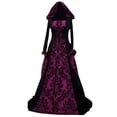 thumbnail image 1 of Huowey Vampire Gothic Dresses Hooded Women Halloween Fancy Cosplay Party Gown Floral Graphic Long Sleeve Eye-Catching Halloween Dress,Purple,XXL, 1 of 2