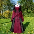 thumbnail image 1 of Huowey Vampire Gothic Dresses Womens Halloween LaceâUp Waist Fancy Cosplay Party Gown Square Neck Long Sleeve Eye-Catching Halloween Dress,Red,XXXXL, 1 of 3
