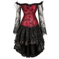 thumbnail image 1 of Huowey Witch Gothic Dresses Women Halloween LaceâUp Waist Corset Fancy Cosplay Party Gown Off Shoulder Long Sleeve Eye-Catching Halloween Dress,Red,XL, 1 of 2