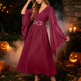 thumbnail image 1 of Huowey Witch Gothic Dresses Womens Halloween Flowy Fancy Cosplay Party Gown V-Neck Long Sleeve Eye-Catching Halloween Dress,Red,XXL, 1 of 4
