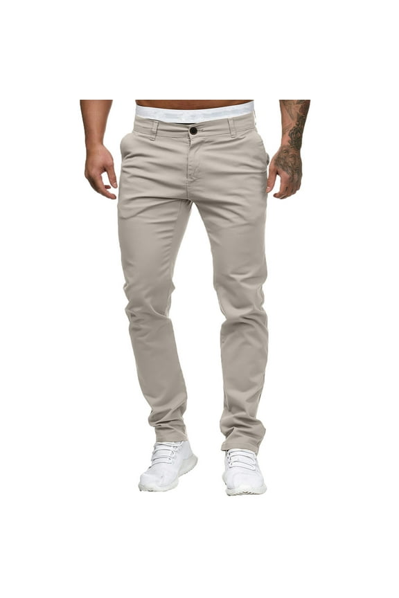 Men Casual Pants Cotton Slim Fit Low Waist Skinny Trousers Solid Color With Pockets Trousers Slacks Tapered Flat-Front Chino Trousers,Brown,XL