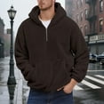 thumbnail image 1 of Huowey Men Coat Winter Thermal Fuzzy Thick Hoodies Half Zip Up Lined Casual Pullover Sweatshirt Solid Color Soft Comfortable Lightweight Athletic Outwear,Brown,XL, 1 of 4