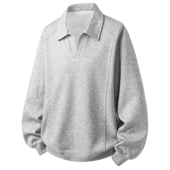 Huowey Men'S Casual Sweatshirt Knitted Loose Fit Shirt Long Sleeve Turn Down Collar V Neck Pullovers Solid Color Breathable Soft Comfortable Tops Streetwear