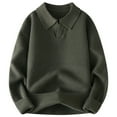 thumbnail image 1 of Huowey Men'S Knit Sweater Turndown Collar Polo Coat Solid Color Loose Fit Long Sleeve Pullovers Autumn Winter Warm Soft Comfy Streetwear, 1 of 7