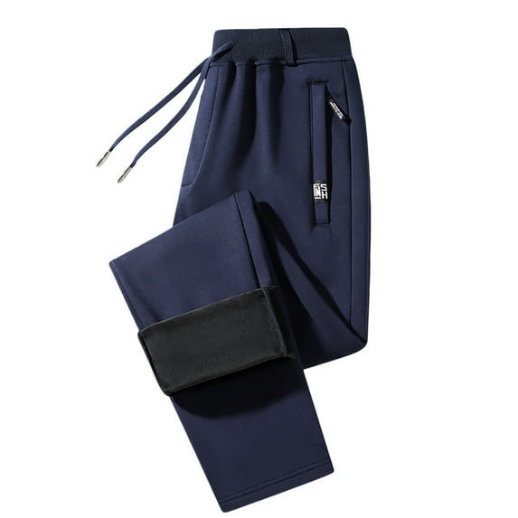 Huowey Men Sports Pants Thick Lined Fuzzy Warm Relaxed Casual Stretch Thin Quick Drying Joggers Athletic Running Hiking Drawstring Elastic Waist Solid Colro Zipper Pockets Stretch Trousers,Blue,XXL