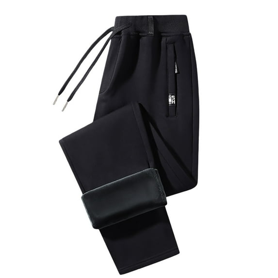 Huowey Men Sports Pants Thick Lined Fuzzy Warm Relaxed Casual Stretch Thin Quick Drying Joggers Athletic Running Hiking Drawstring Elastic Waist Solid Colro Zipper Pockets Stretch Trousers,Black,XXXL