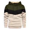 thumbnail image 1 of Huowey Men Sweatshirts Color Block Patchwork Casual Loose Fit Drawstring Hoodie Long Sleeve Pullover Sweatshirt Fall Winter Top Clothes,Army Green,L, 1 of 2