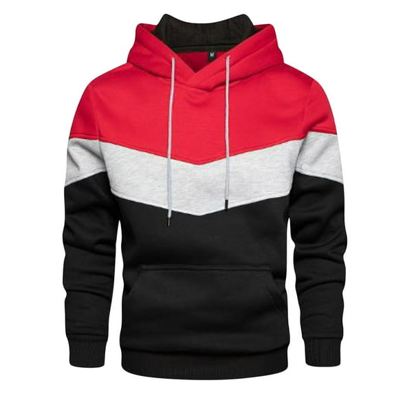 Huowey Men Sweatshirts Color Block Patchwork Casual Loose Fit Drawstring Hoodie Long Sleeve Pullover Sweatshirt Fall Winter Top Clothes,Red,Xxxxxl
