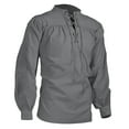 thumbnail image 1 of Huowey Men Sweatshirts Cotton Linen Shirt Long Sleeve Solid Color Lace Up Casual Blouse Ethnic Beach Yoga Topshirt Fall Based Outerwear,Grey,S, 1 of 3