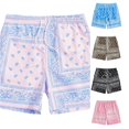 thumbnail image 1 of Huowey Men's Swim Trunks Paisley Bandana Print Swim Shorts Quick Dry Floral Print Elastic Drawstring Waist Lightweight Board Shorts For Beach Pool Summer Vacation Dailywear,L, 1 of 3