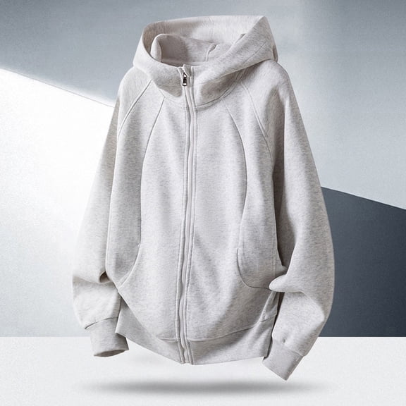 Huowey Mens Hooded Sweatshirt Full Zipper Up Solid Color Oversized Loose Casual Coats With Pockets Stylish Cozy Lightweight Soft Plus Size Comfy Soft Fashionable Streetwear,Grey,M