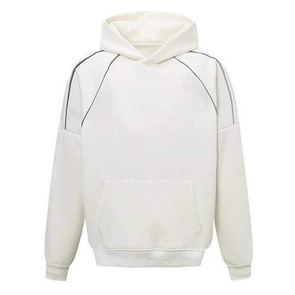 Huowey Mens Hooded Sweatshirt Oversized Patchwork Heavyweight Streetwear Hoodie Reflective Glow In The Dark Pullover Winter Autumn Warm Casual Jacket Outwear,White,XL