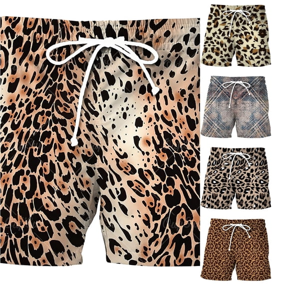 Huowey Mens Shorts Leopard Print Swim Trunks Quick Dry Beach Board Shorts Elastic Drawstring Waist Casual Summer Swimwear With Pockets Pool Vacation Surfing Beachwear,S