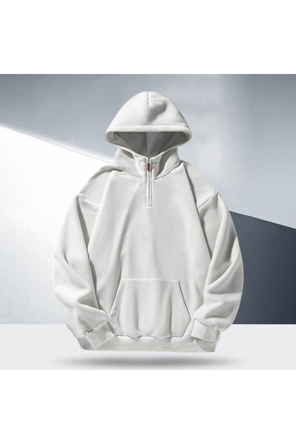 Mens Sweatshirt Fuzzy Thick Thermal Half Zip Hooded Coats Solid Color Comfort Fashionable Fall Winter Warm Loos Fit Outwear,Beige,L