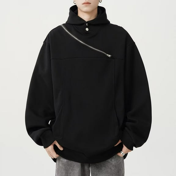 Huowey Mens Sweatshirt Half Zipper Up Long Sleeve Oversized Casual Hoodies Pullovers Tops Solid Color Unique Activities Stylish Thermal Dailywear,Black,XL