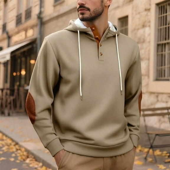 Huowey Mens Sweatshirt Half Zipper Up Long Sleeve Plaid Oversized Casual Hoodies Pullovers Tops Solid Color Unique Activities Stylish Thermal Outwear,Khaki,S