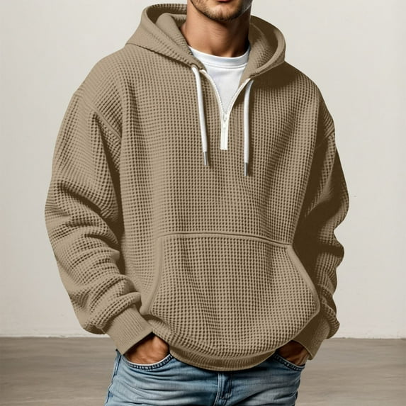 Huowey Mens Sweatshirt Half Zipper Up Long Sleeve Plaid Oversized Casual Hoodies Pullovers Tops Solid Color Unique Activities Stylish Thermal Streetwear,Khaki,XXXXXL