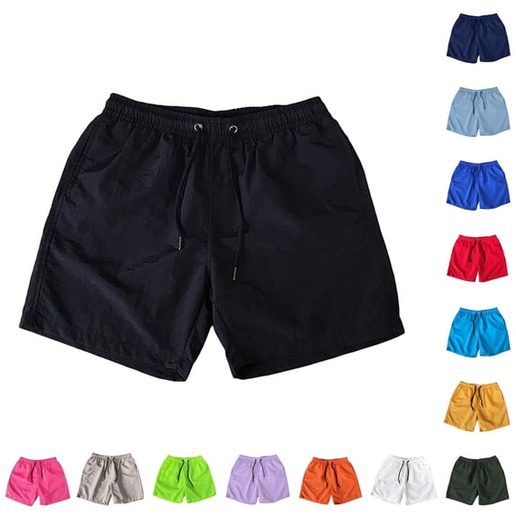 Huowey Mens Swim Trunks Quick-Dry Elastic Waist Drawstring Lightweight Loose Fit Casual Beach Walking Workout Solid Color Summer Shorts For Men Trousers Plus Size Bottoms,2XL