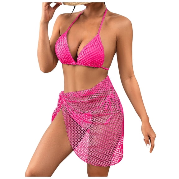 Huowey New Swimsuit Women Mesh Skirt Tether Bikini Beach Vacation Swim Wear Honeymoon Cruise Trendy Wear