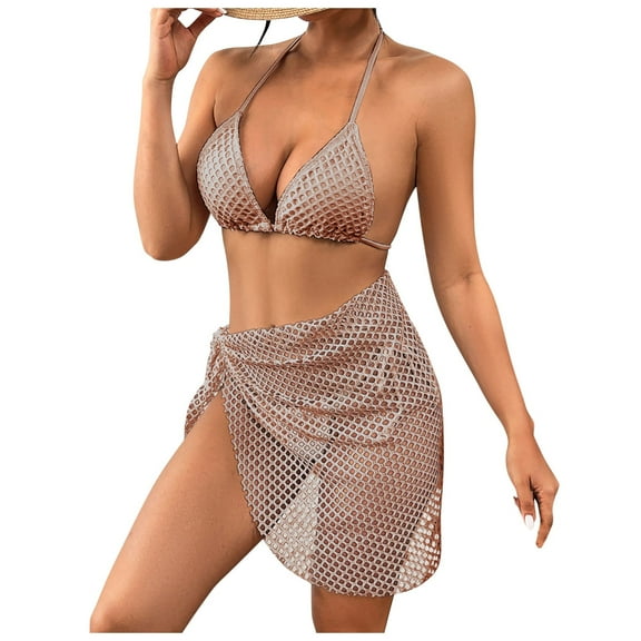 Huowey New Swimsuit Women Mesh Skirt Tether Bikini Vacation Beachwear Honeymoon Cruise Trendy Wear