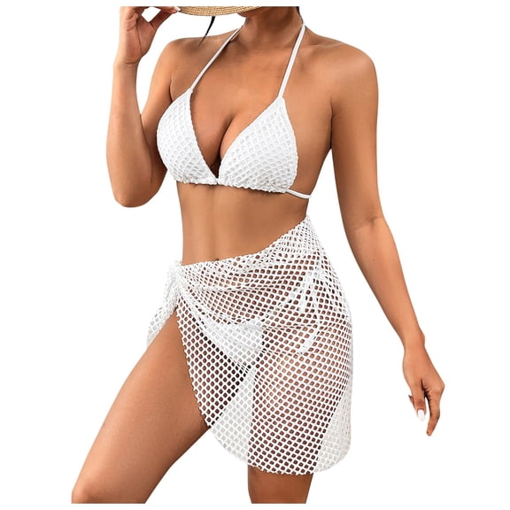 Huowey New Swimsuit Women Mesh Skirt Tether Bikini Vacation Beachwear Honeymoon Cruise Trendy Wear