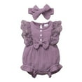 thumbnail image 1 of Huowey Baby Girl Lace Romper Sleeveless Ruffle Bow Decorated Romper Jumpsuit Bodysuit With Headband Baby Clothes Comfort Dailywear, 6-12 Months, 1 of 3