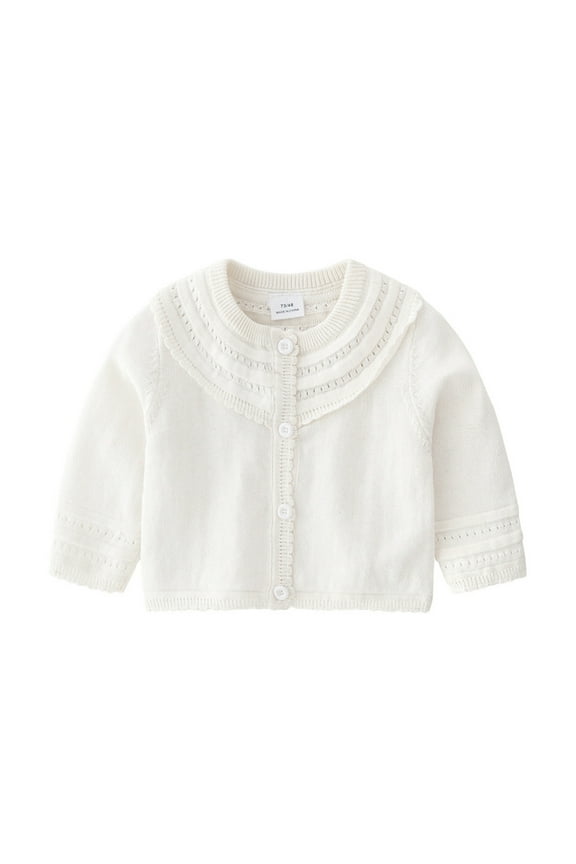 Baby Girls Cotton Knit Sweater Autumn Solid Color Long Sleeve Tops Cardigan Clothes Cute Dailywear, 0-6 Months