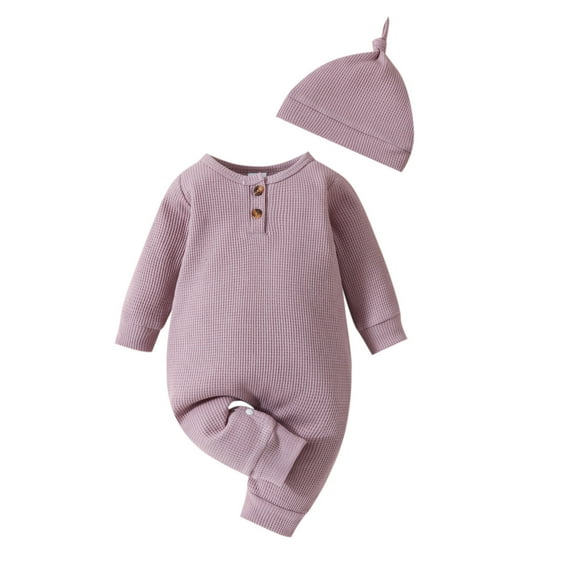 Huowey Boys Girls Long Sleeve Solid Color Pullover Romper Jumpsuit Onesie Hat Set Boho Dailywear, 9-12 Months