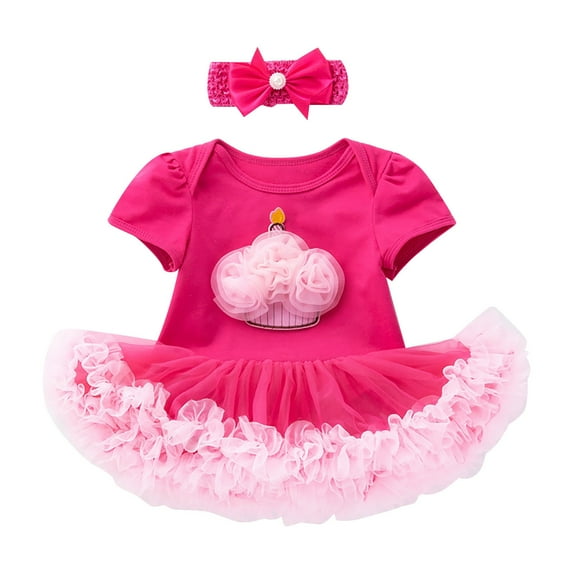 Huowey Girl Summer Dress Crawling Suit Skirt Cake Print Crewneck Short Sleeve Casual Going Out for 0 To 24 Months